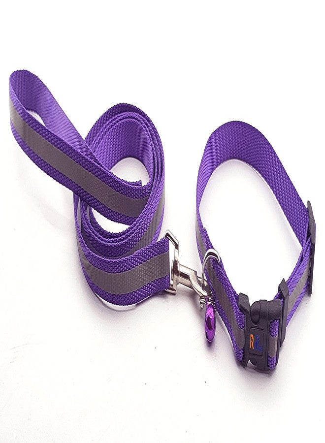 Pups&Pets Reflective Nylon Neck Belt and Leash with Bell Set Ideal for All Small Breed Dogs and Puppies - Purple - Image 1